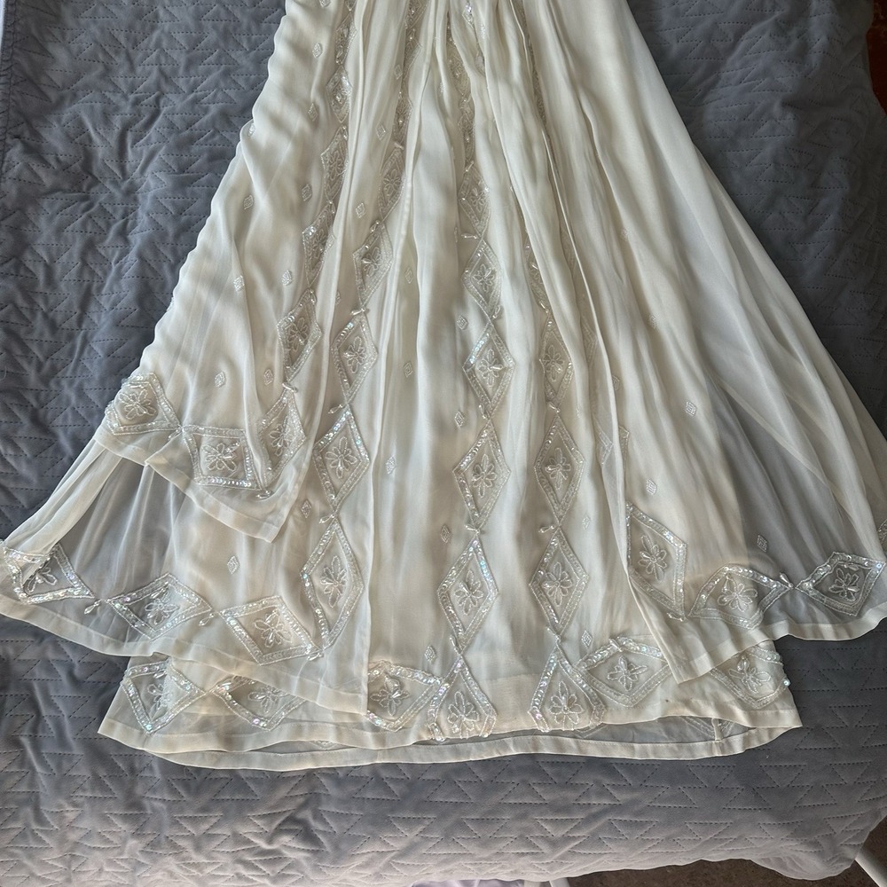 1980s Edwardian Style Heavily Beaded Lillie Ruben Silk Wedding Formal Gown Small - Picture 11 of 16
